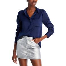 Aqua Blouses Aqua Satin Button Front Blouse Exclusive Navy