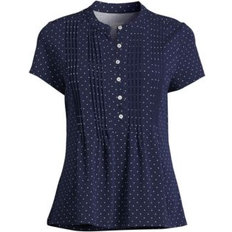 Lands' End XL Blouses Lands' End Women's Lightweight Jersey Button Pintuck Top Deep sea navy pin dot XSmall