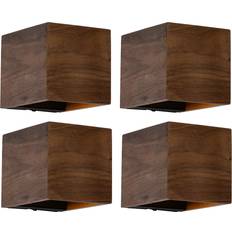 F - Trä Vägglampor QAZQA Smart Walnut Väggarmatur 4st