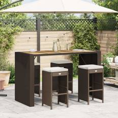 Seat Cushion Outdoor Bar Stools vidaXL Garden Bar Stools with Cushions 4 pcs Brown Poly Rattan