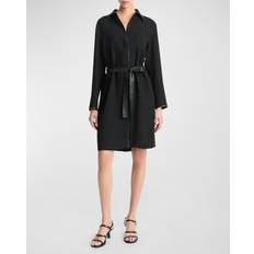 Leather Dresses Vince Leather Trim Long Sleeve Shirtdress