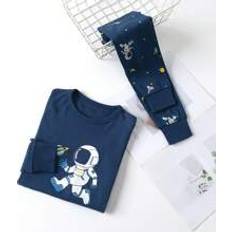 Pojkar Pyjamasar Shein Young Boys' Blue Space Print Comfortable Pajama Set