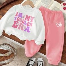 Other Sets Shein Toddler Girls In My Toddler Era Heart Print Soft Hoodie Pants Piece Outfit Suitable For AutumnWinter Back To School