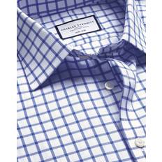 Charles Tyrwhitt Non-Iron Twill Grid Checkered Cotton Formal Shirt - Cobalt Blue Double Cuff