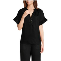 Tencel Blusas Lands' End Bluse aus TENCEL mit Rüschenkragen, Damen, Größe:44-46 regular, Schwarz, Kunstseide/Lyocell Viskose