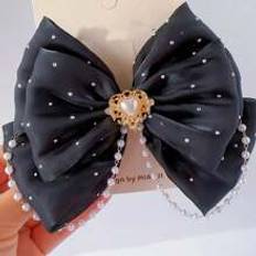 Shein Fashionable Heavy-Duty Hair Clip With Rhinestone Pearl Bow Ribbon Decoration