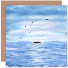 Square Cards & Invitations ARTERY8 Row boat bird sea painting scene blank greeting card with envelope