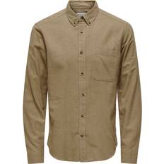 Beige - Flanellen overhemd Overhemden Only & Sons Onsgudmund Slim Solid Shirt Bruin