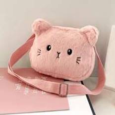Barn Handväskor Shein Children's Lovely Plush Ins Style Cat Shaped Shoulder Crossbody Bag With Personality And Versatility