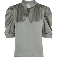 Neo Noir Överdelar Neo Noir Roella Heavy Sateen Blouse Smoky Green