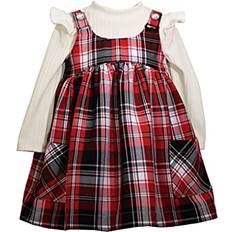 Bonnie Jean Children's Clothing Bonnie Jean Girl's Holiday Christmas Dress Plaid Jumper Dress for Baby and Toddler Girls, Red Black Ivory, Months