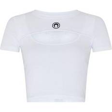 Moon Logo Ribbed Jersey Cut-Out T-shirt - White