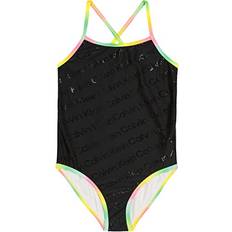 Calvin Klein Girls Swimwear Calvin Klein Girls' One-piece Swimsuit With Upf Sun Protection, Black Logo, 8-10