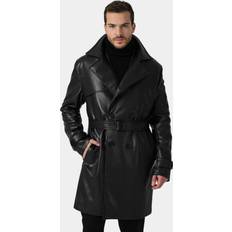 Trench coat sort Classic Black Leather Trench Coat