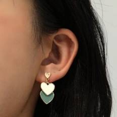 Multifärgade Örhängen Shein Pair Of European And American Fashionable Simple Alloy Love Heart Drip Oil Double-Layered Stud Earrings For Women, Summer Earrings, Festival Gift