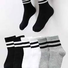 M Strumpor Shein 5Pairs Kids Athletic Crew Socks Boys Girls Summer & Autumn High Quality Cotton Brand Student Socks School Uniform Casual Basic Socks 0-13 Year