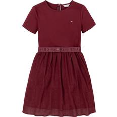 Tommy Hilfiger Dresses Tommy Hilfiger Monotype Belted Tulle Dress DEEP ROUGE