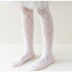 Vita Strumpbyxor Shein 1pc Toddler Girls' Bowknot Hollow Out Tights Bottoming Pantyhose With Ruffle