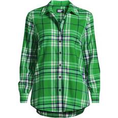 Blouses Lands' End Plus Size Flannel Boyfriend Shirt - True Green/Ivory Plaid