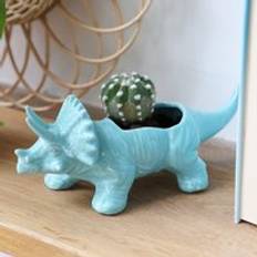 Pots, Plants & Cultivation Lisa Angel Teal Triceratops Dinosaur Planter green/blue