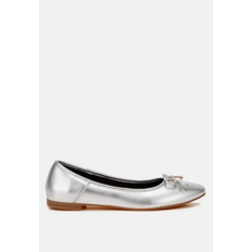 Shoes Rag & Co Enchanted Bow Detail Metallic Ballerinas Silver