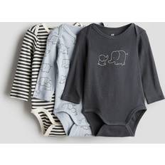 6-9M Bodysuits Children's Clothing H&M Baby Grey 3-pack long-sleeved bodysuits 2-4M