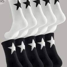 Fabric Socks Shein 10pairs Personality Five-Pointed Star Pattern Mid-Calf Socks With Reinforced Heel