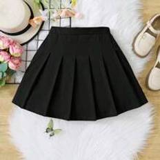 Polyester Kjolar Shein Tween Girls' Everyday Sweet & Cool Solid Color Pleated Woven Casual Skirt