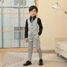 Pojkar Kostymer Barnkläder Shein Young Boy Formal Suit, 3pcs/Set Vest, Pants, Tie Ideal For Wedding, Performance Or Other Occasions