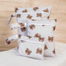 Wet bag Shein 3pcs Cute Brown Bear And Floral Pattern Baby Diaper Wet/Dry Bag/Storage Bag