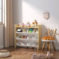 4 Tier Kids Storage Wooden Unit Box 9 Cube Tubs