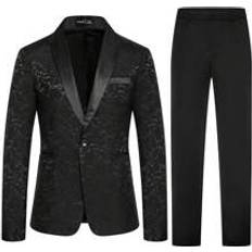 Shein Suits Shein Men Jacquard Shawl Collar Blazer & Suit Pants