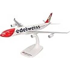 Herpa Snap-Fit Modellflugzeug Edelweiss Air Airbus A340-300 HB-JMC “Flumserberg” Miniatur im Maßstab 1:200, Sammlerstück, Modell mit Standfuß Kunststoff