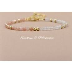 Månstenar Armband Shein Sunstone Beaded Bracelet, Women, 3mm Faceted Beads, Sunstone, Moonstone And Fine Crystal Beads, Crystal Bracelet