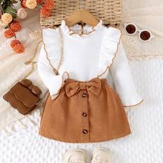 Corduroy Other Sets Children's Clothing Shein pcs Baby Girls Fashionable Ruffled Sleeve Top And Corduroy Skirt Set Fall