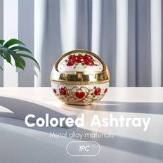 Ashtrays Shein pc Metal Alloy Spherical Rose Ashtray Sliding Cover Windproof Color Ashtray Home Office Bar Desktop Ashtray Storage Mothers Day Easter Gift