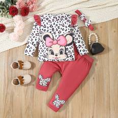 Leopard Other Sets Children's Clothing Shein pcs Baby Girls Crew Neck Lantern Sleeve Top And Straight Leg Casual Pants Set Adorable Mouse Leopard Print