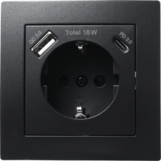 McPower Schutzkontakt-Steckdose ''Flair'' 1x USB-C 18W PD, 1x USB-A, matt schwarz