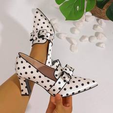Polyurethane Heels & Pumps Shein High Heel Pointed Toe SlipOn Runway Polka Dot Deep Mouth Thick Heel Shoes Black White Colorway Outdoor Mary Jane Pumps