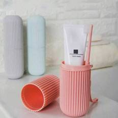 Grey Toothbrush Holders Shein pc Portable Striped Travel Rinsing Cup With Lid Toothpaste