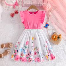 Shein Tween Girls Summer Elegant Floral Print Patchwork Cap Sleeve Casual Dress