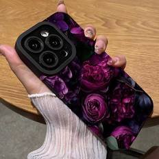Mobile Phone Accessories Shein pc Vintage Mysterious Purple Rose Printed Classic Shockproof Soft Leather Phone Case Compatible With Iphone Samsung