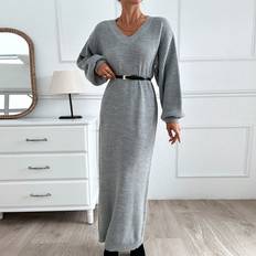 Shein V Neck Oversize Midi Dress Elegant Street Casual Simple