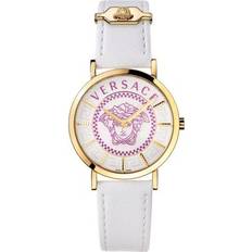 Versace Watches, female, Yellow, Size: ONE SIZE Essential Gold Leather White