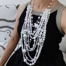 Dam - Plast Halsband Shein Set Women's European And American Fashion Accessories- Multi-Layer Pearl Necklace, Exaggerated Style Long Pearl Necklace, Popular Handmade Beaded Pe