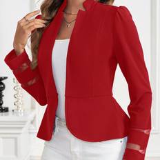 Shein Outerwear Shein Solid Color Mesh Patchwork Long Sleeve Jacket - Casual