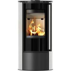 Kratki Kaminofen aus Stahl ERIK Ø 150 5,5 kW dekorative Keramiken WHITE SATIN