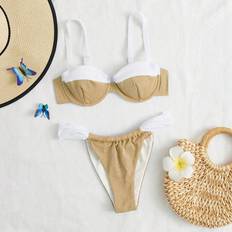 L Bikini Sets Shein Summer Beach Contrast Color Strap Vacation Bikini Set