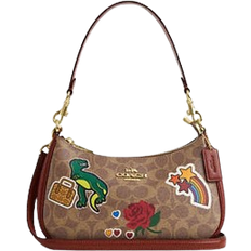 Coach Teri Shoulder Bag In Signature Canvas With Sticker Print - Gold/Tan Multi