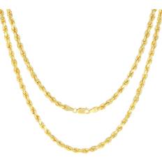 14k - Men Necklaces Nuragold Solid Rope Chain Diamond Cut Link Pendant Necklace 4mm 14k - Gold